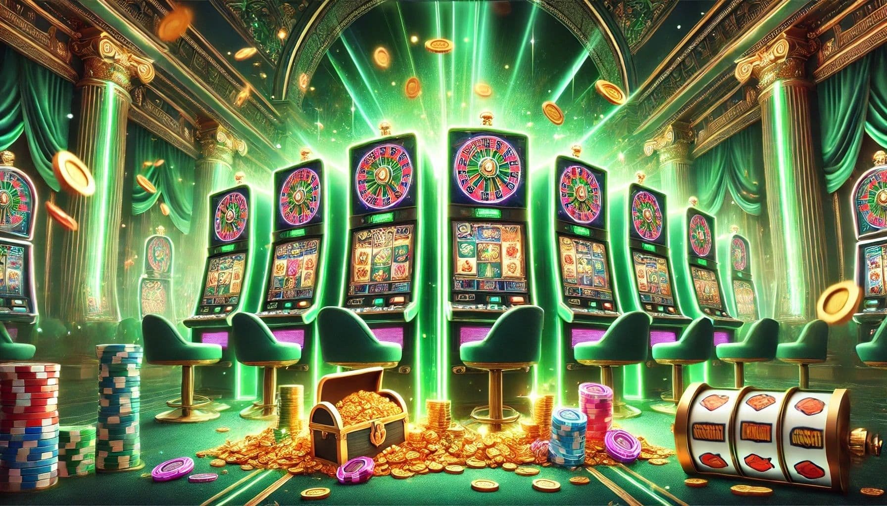 DALL·E 2025-01-28 11.17.33 - A visually striking and vibrant image representing Cresus Casino En Ligne in France. The theme is dominated by luxurious green tones, depicting a live.jpg